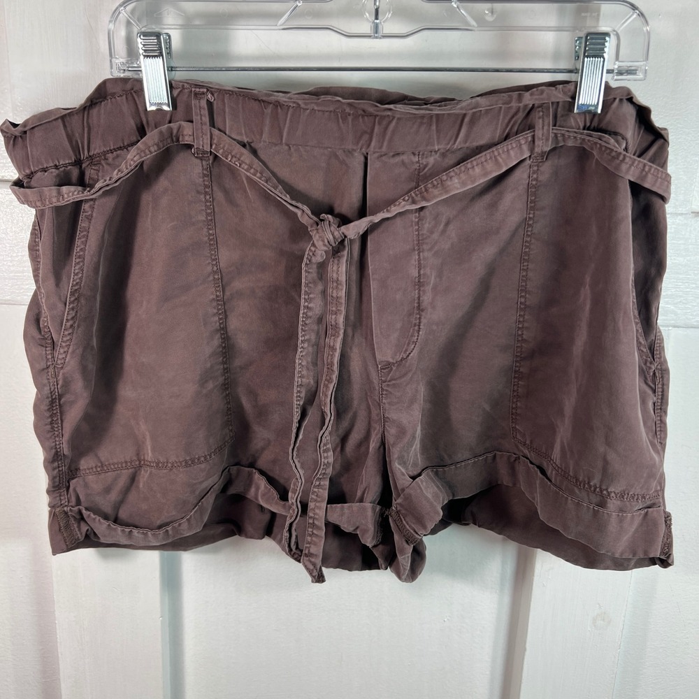 Aerie AEO Brown Tie Waist Shorts Cuffed Pockets Elastic Waist Casual Summer